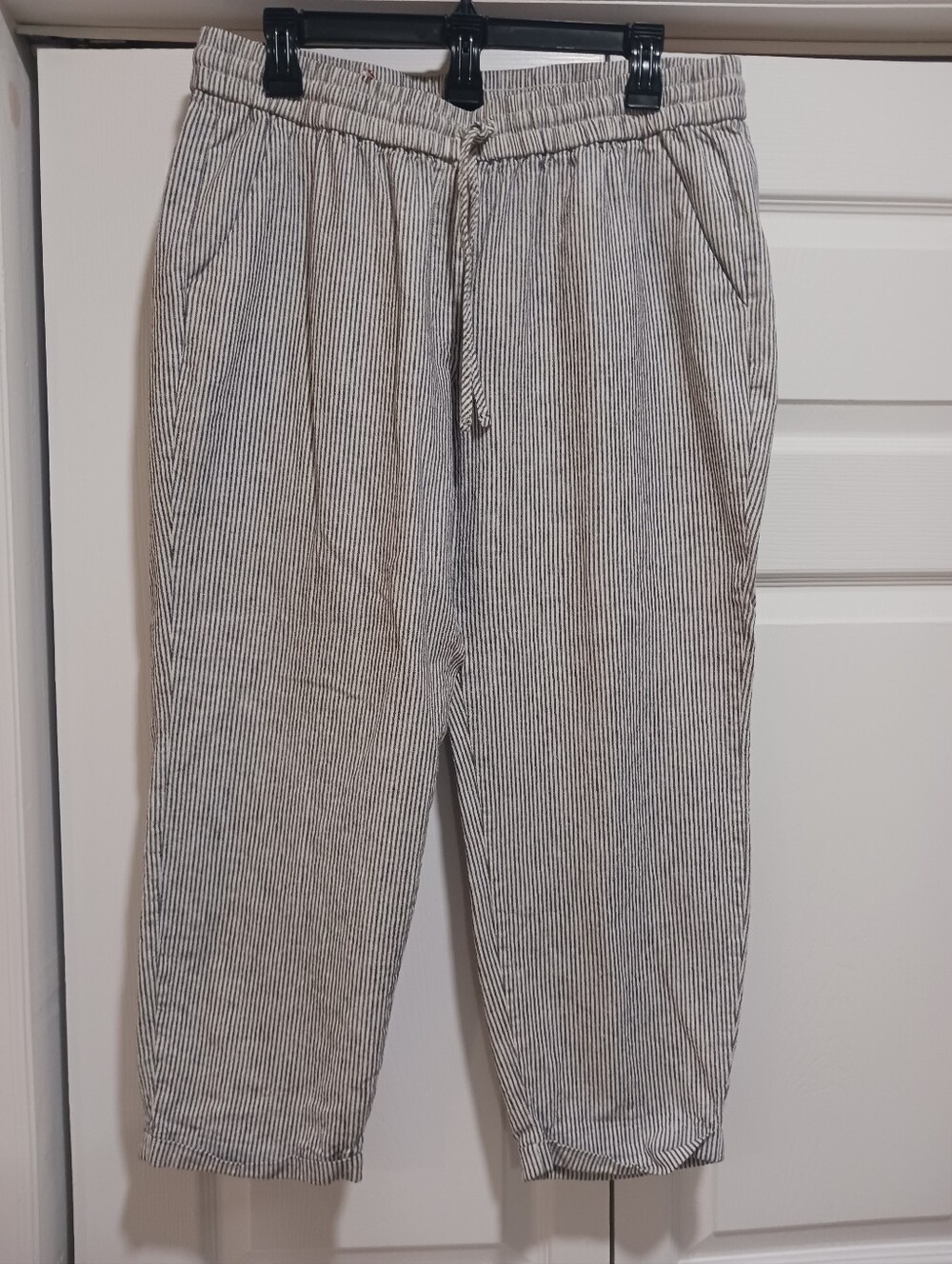 Women's Casual Drawstring Stripe Pants - Black/White